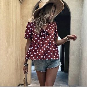 NWOT Tie front polka dot blouse